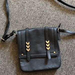 Black Crossbody Bag with Gold Chevron Accents - Women Bags